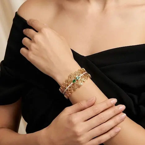 18KT Gold Plated Emerald Dewdrop Leaf Bracelet