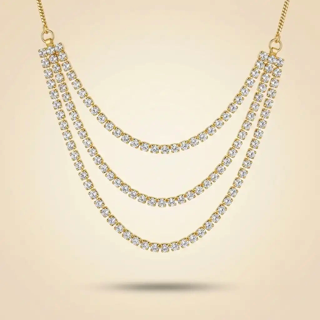 18Kt Gold Plated Luxe Triple Layer CZ Necklace