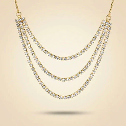 18Kt Gold Plated Luxe Triple Layer CZ Necklace