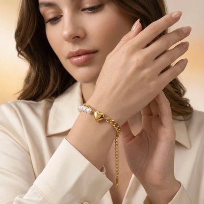 18Kt Gold Plated Pearl Chain Statement Bracelet