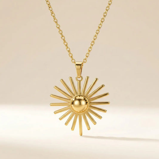 18KT Gold Plated Sunburst Glow Pendant Necklace