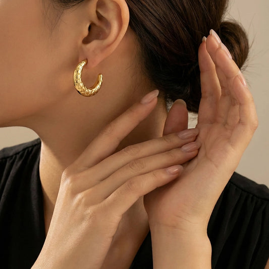 18KT Gold Plated Statement C-Shape Hoops