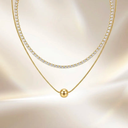 18Kt Gold Plated CZ Tennis & Ball Pendant Necklace