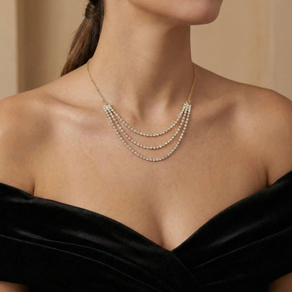 18Kt Gold Plated Luxe Triple Layer CZ Necklace