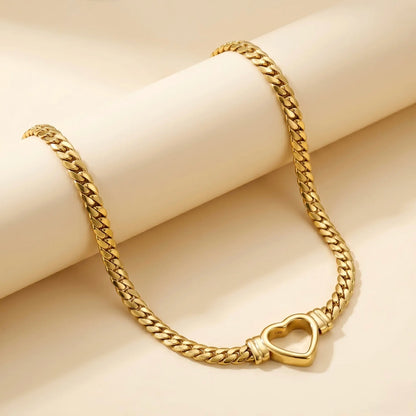 18Kt Gold Plated Cuban Chain Heart Necklace