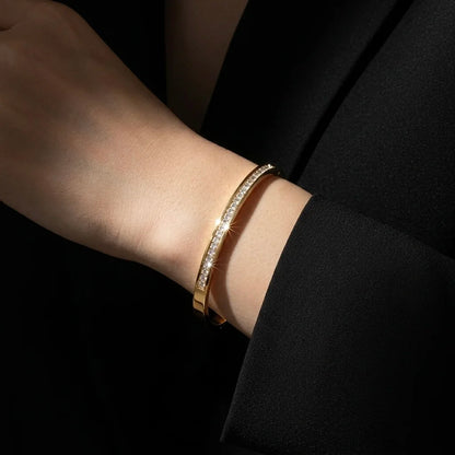 18Kt Gold Plated Cubic Zirconia Open Bangle