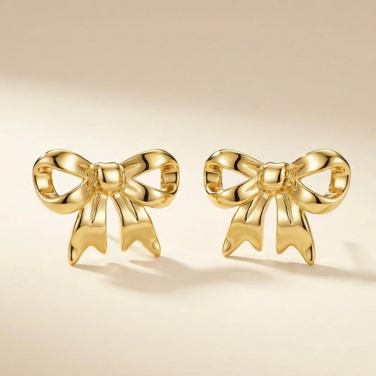 18KT Gold Plated Bow Charm Studs