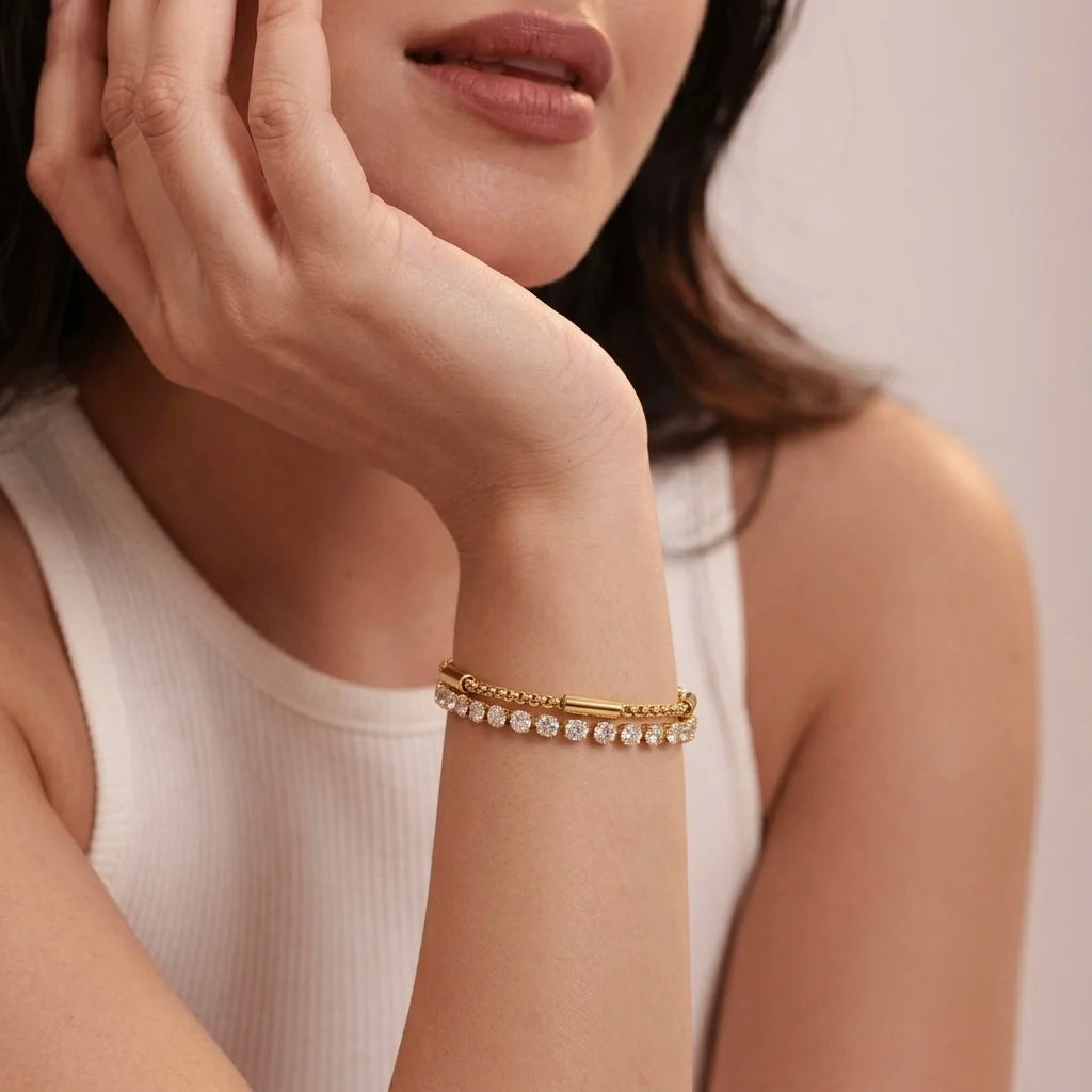 18Kt Gold Plated Double Layer Tennis Bracelet