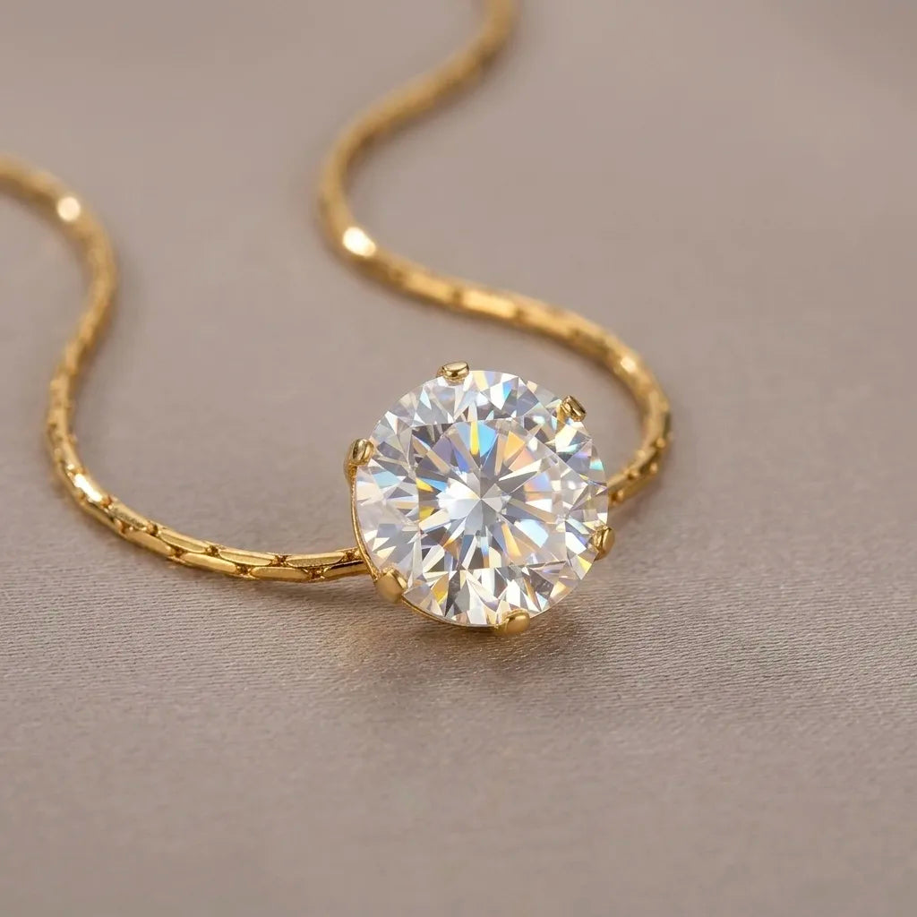 18Kt Gold Plated Round Cut Solitaire Pendant Necklace