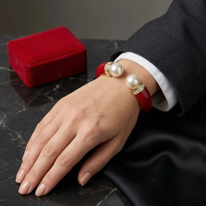 18KT Gold Plated Red Elegance Enamel Cuff