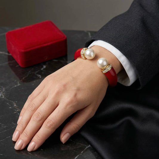 18KT Gold Plated Red Elegance Enamel Cuff