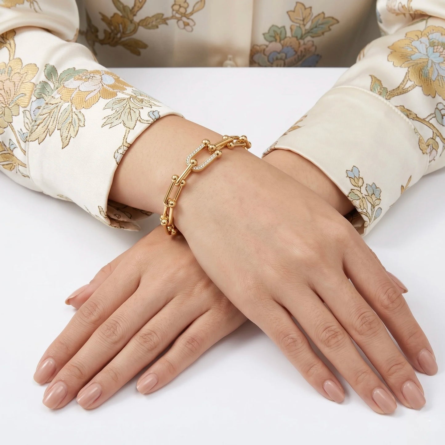 18Kt Gold Plated CZ Paperclip Bracelet