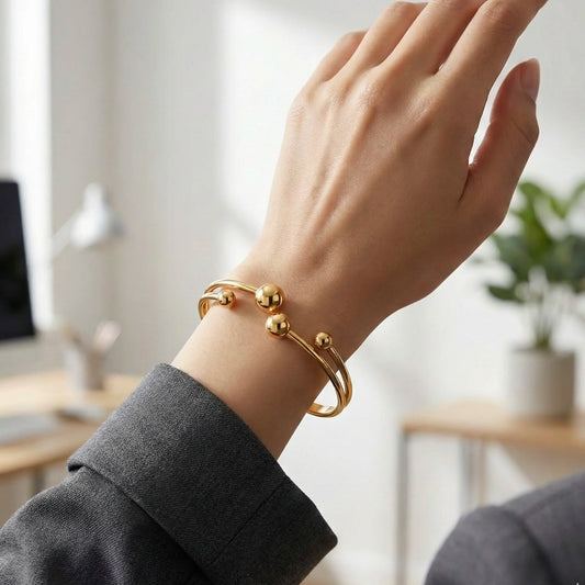 18KT Gold Plated Modern Sphere Luxe Bangle Bracelet