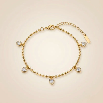 18Kt Gold Plated Crystal Heart Charm Beaded Bracelet