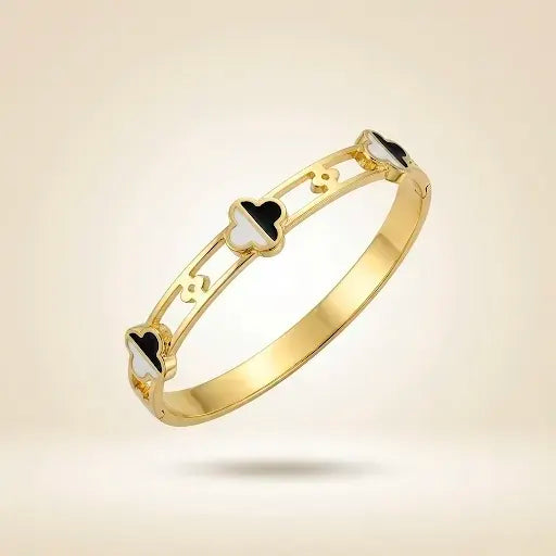 18KT Gold Plated Dual Tone Clover Charm Bracelet