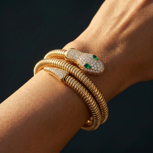 18KT Gold Plated Emerald Eye Luxe Snake Bracelet
