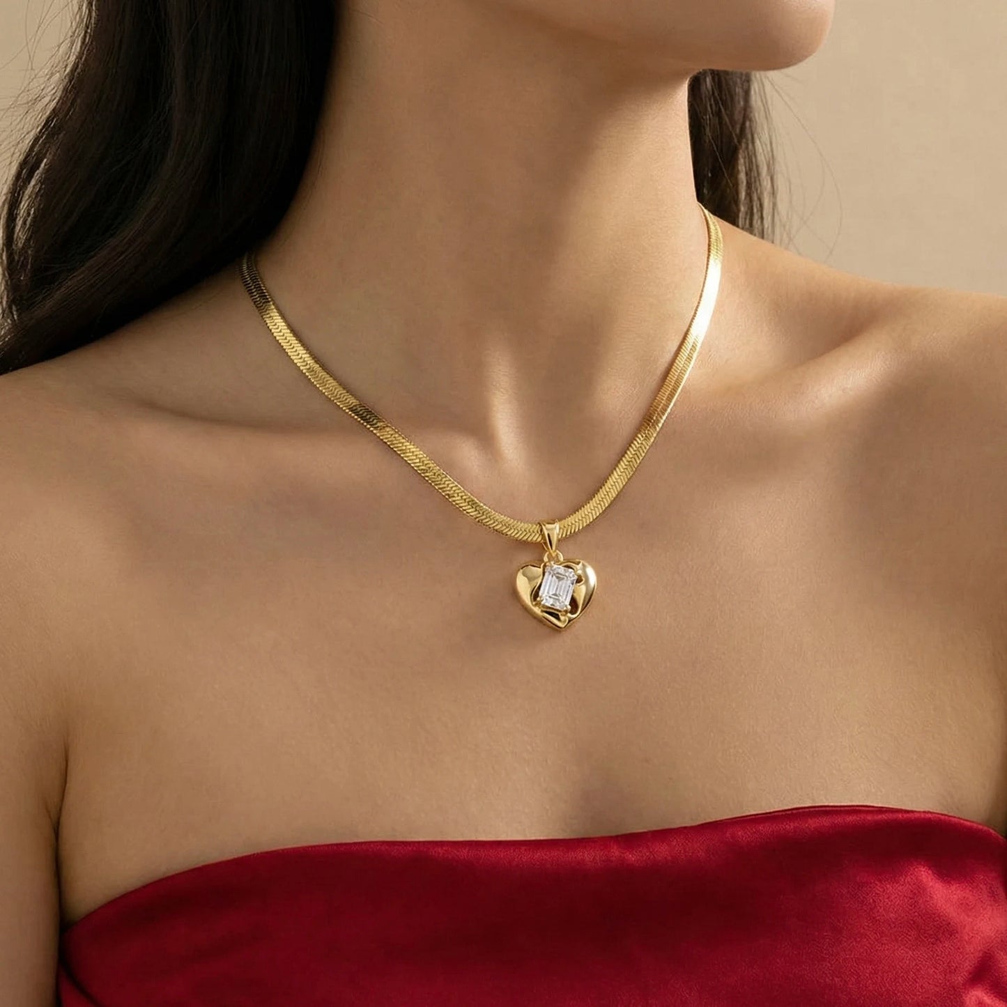 18KT Gold Plated Bold Heart Luxe Pendant Necklace
