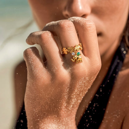 18Kt Gold Plated Elephant Charm Adjustable Ring