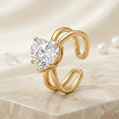Adjustable, 18Kt Gold Plated luxe Solitaire Designer Ring
