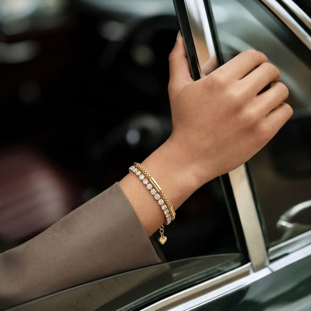 18Kt Gold Plated Double Layer Tennis Bracelet