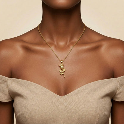 18Kt Gold Plated Rose Pendant Necklace