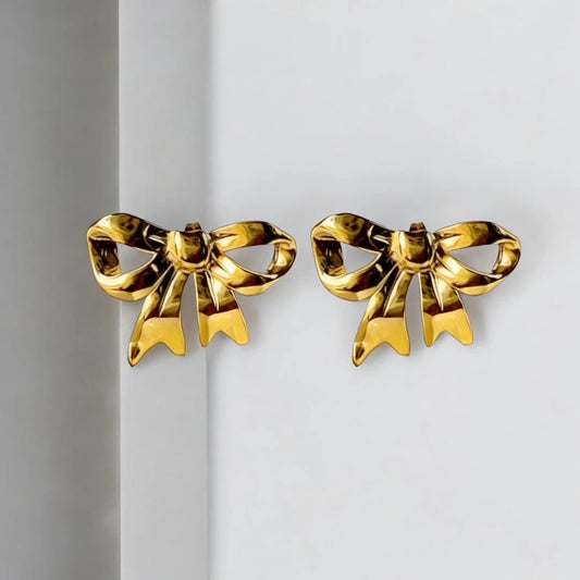 Golden Bow Charm Studs 18K Gold Plated