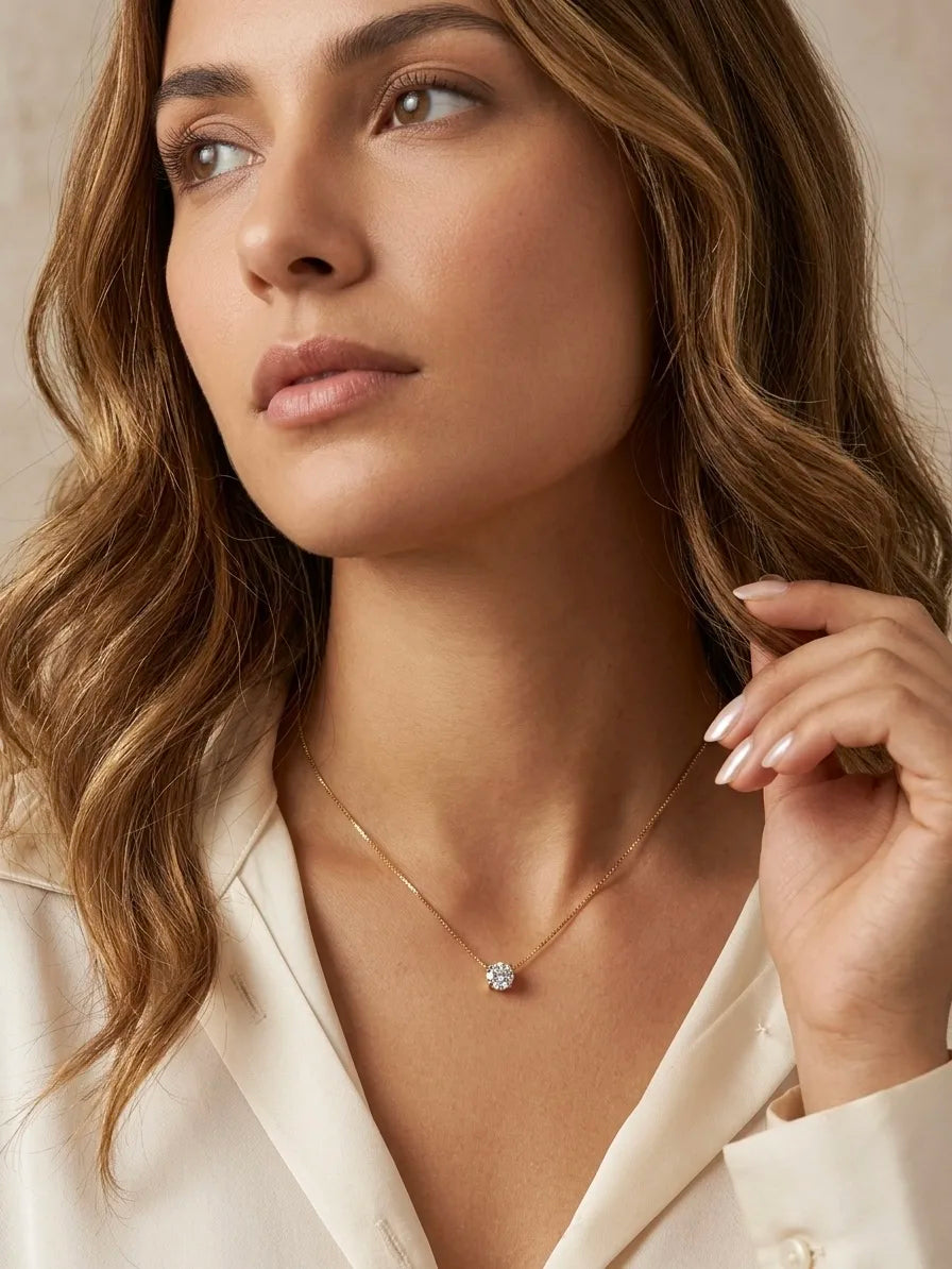 18Kt Gold Plated Round Cut Solitaire Pendant Necklace