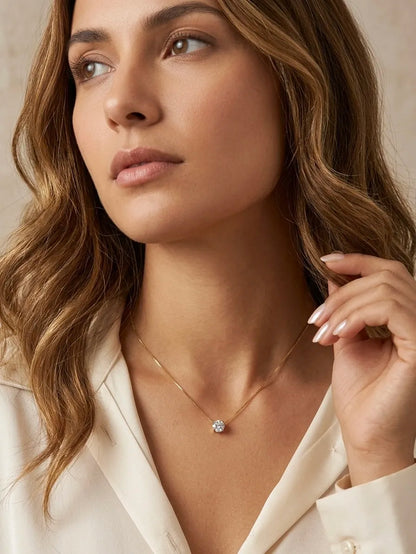 18Kt Gold Plated Round Cut Solitaire Pendant Necklace