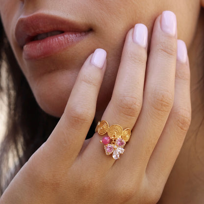 18Kt Gold Plated Pink bow Adjustable  Ring