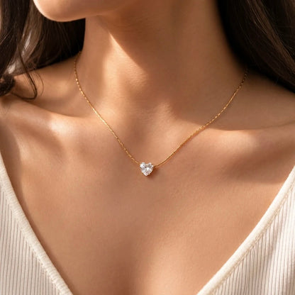 18Kt Gold Plated Solitaire Heart Pendant Necklace