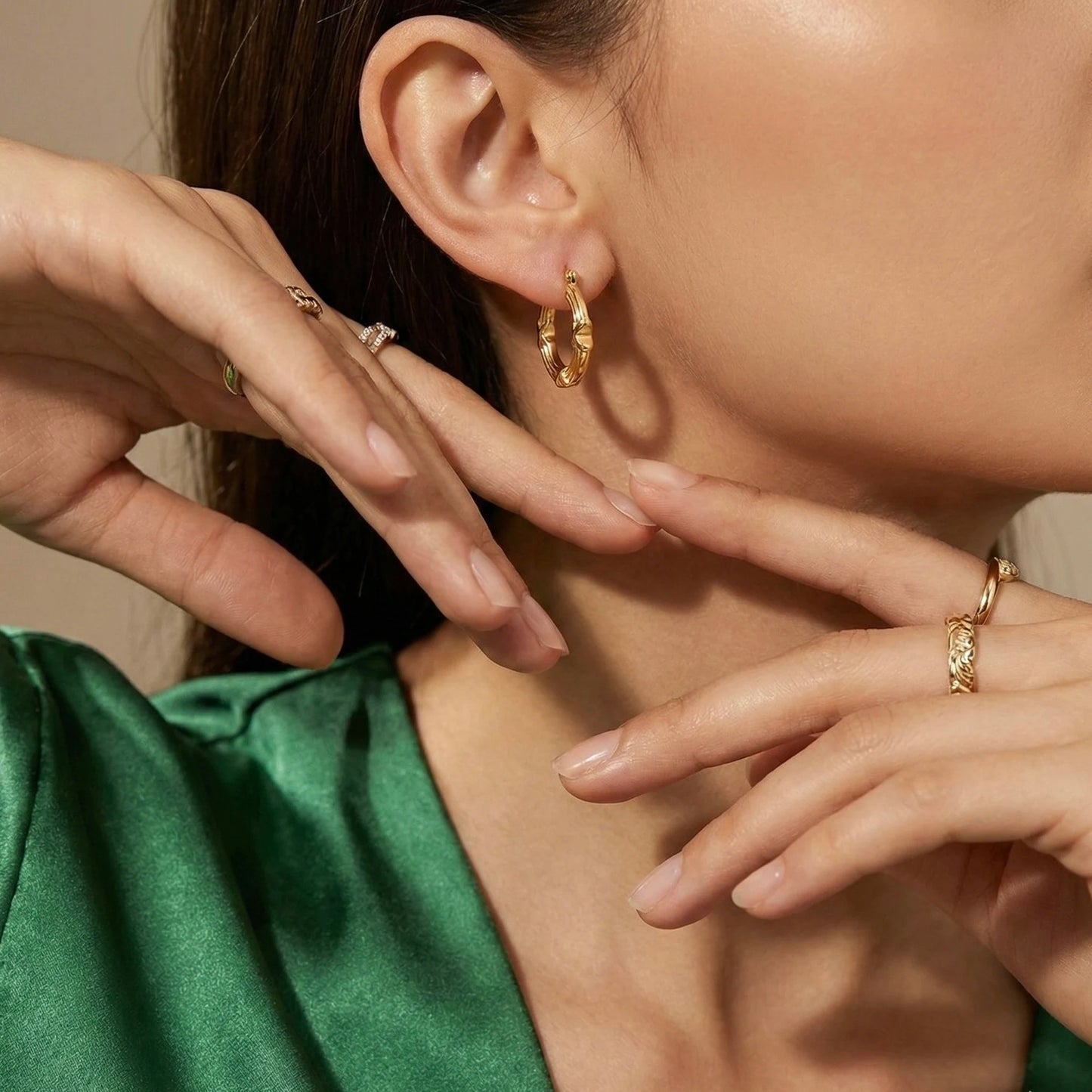 18KT Gold Plated Sculpted Shine Hoops