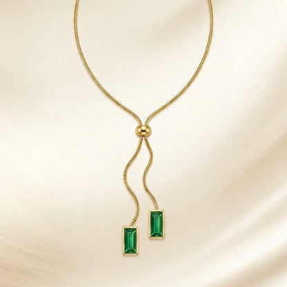 18Kt Gold Plated Green Crystal Y Drop Necklace