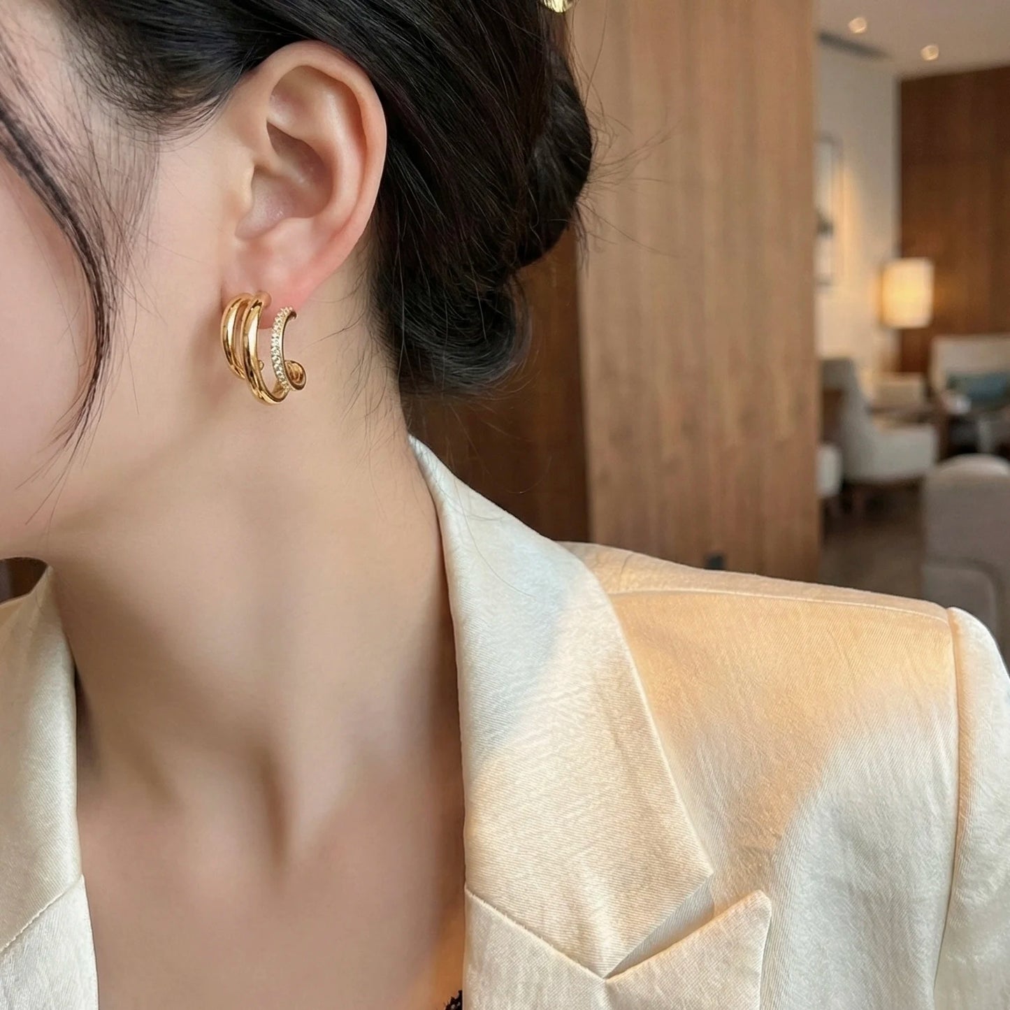 18KT Gold Plated Luxe Triple Hoop Sparkle Earrings