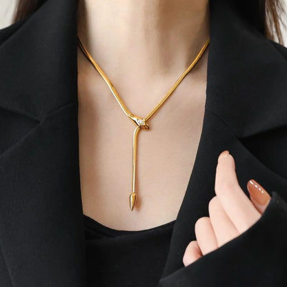 18Kt Gold Plated Snake Chain Y Drop Necklace