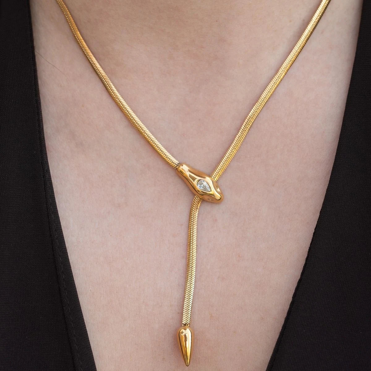 18Kt Gold Plated Snake Chain Y Drop Necklace