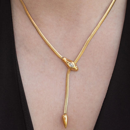 18Kt Gold Plated Snake Chain Y Drop Necklace
