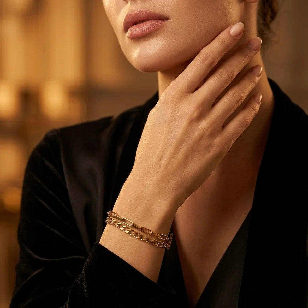 18Kt Gold Plated Dual Chain Link Bracelet
