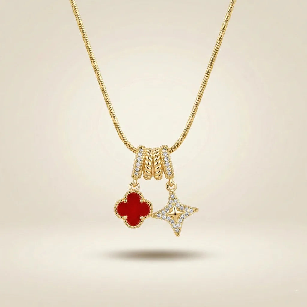 18Kt Gold Plated Dual Charm Clover Necklace