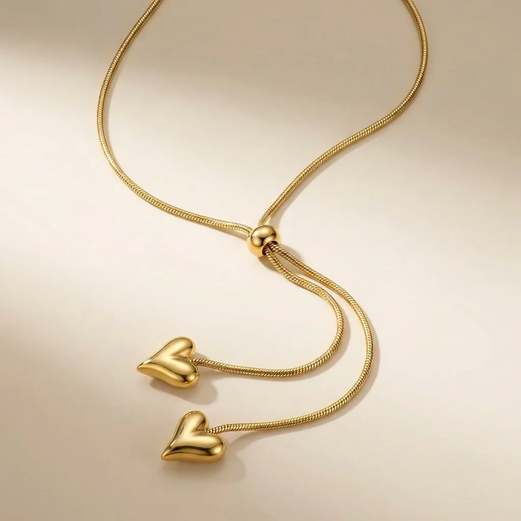 18Kt Gold Plated Double Heart Lariat Necklace