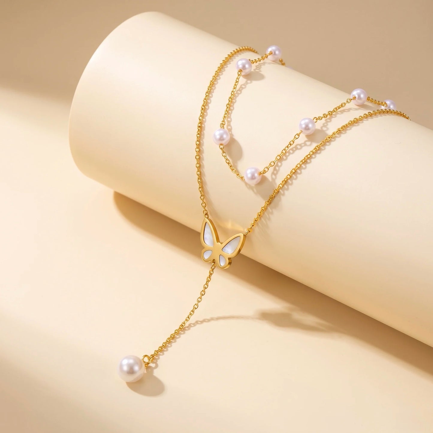 18Kt Gold Plated Layered Butterfly Charm Necklace