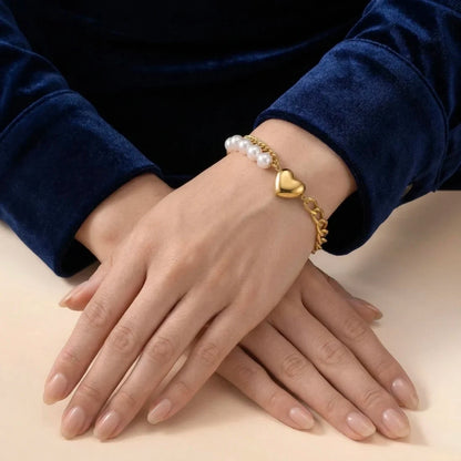 18Kt Gold Plated Pearl Chain Statement Bracelet