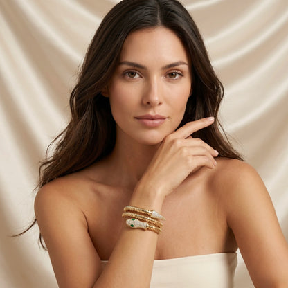 18KT Gold Plated Emerald Eye Luxe Snake Bracelet