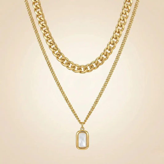 18KT Gold Plated Luxe Layered White Stone Necklace