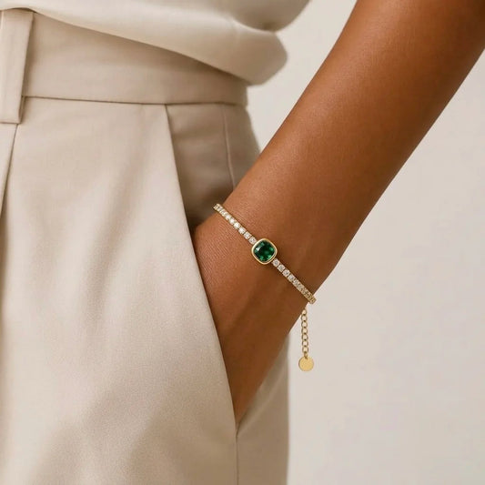 18Kt Gold Plated Emerald Green Crystal Tennis Bracelet