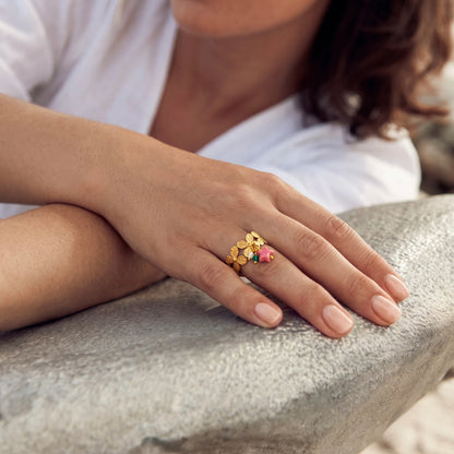 18Kt Gold Plated Pink Star Charm Adjustable Ring