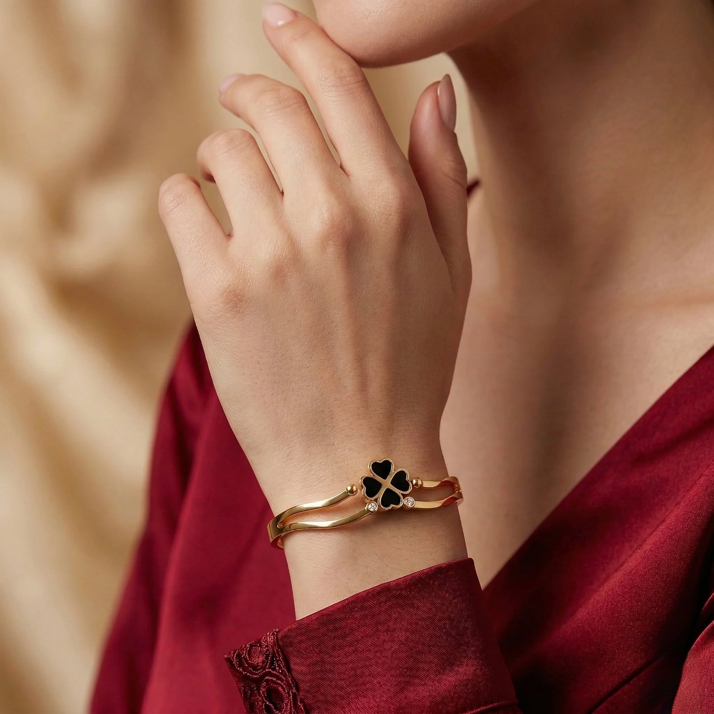 18Kt Gold Plated Lucky Clover Statement Bracelet