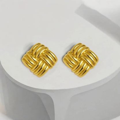 Chunky Gold Grid Earrings - 18K Gold Plated & Waterproof