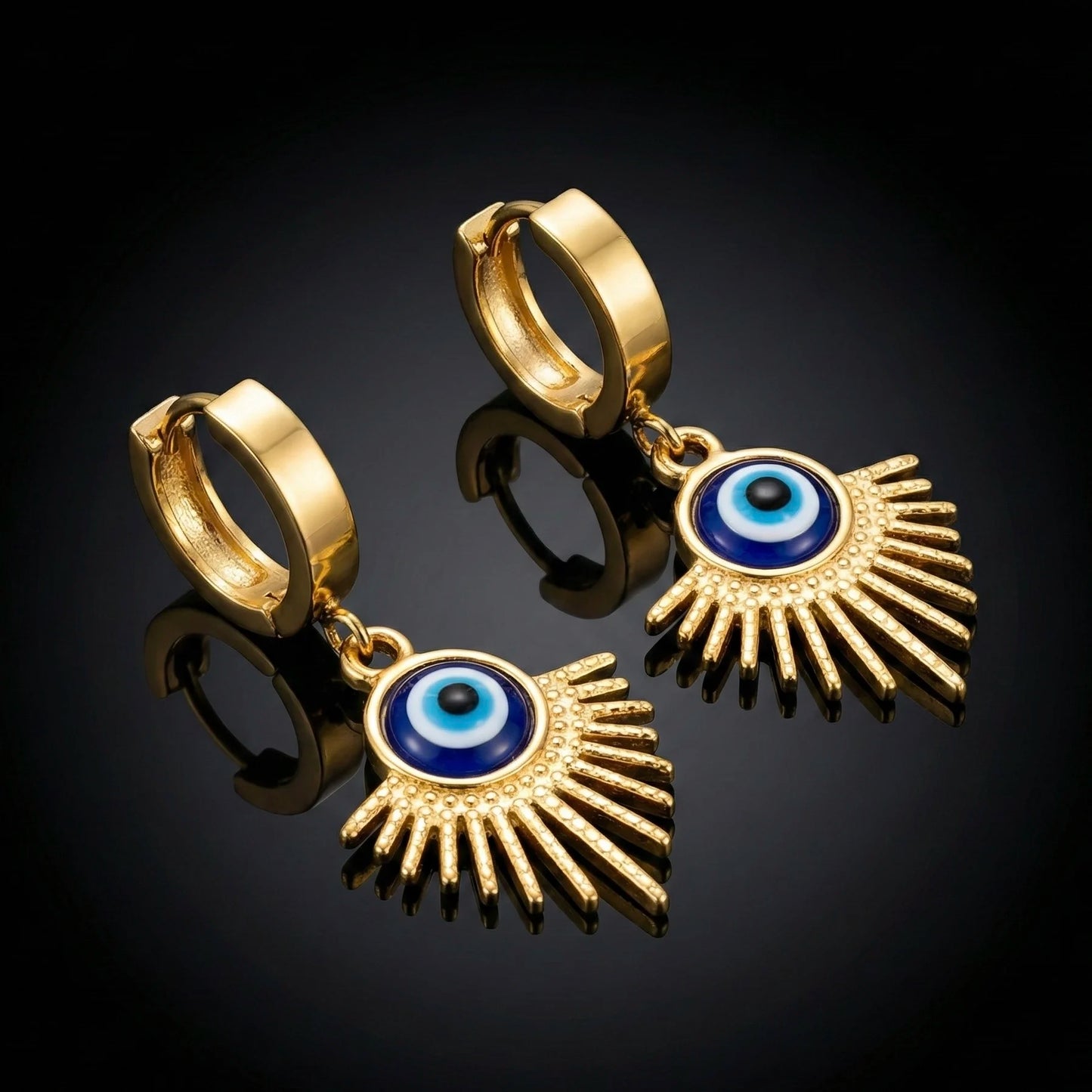 18KT Gold Plated Blue Evil Eye Charm Earrings