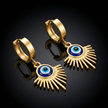 18KT Gold Plated Blue Evil Eye Charm Earrings