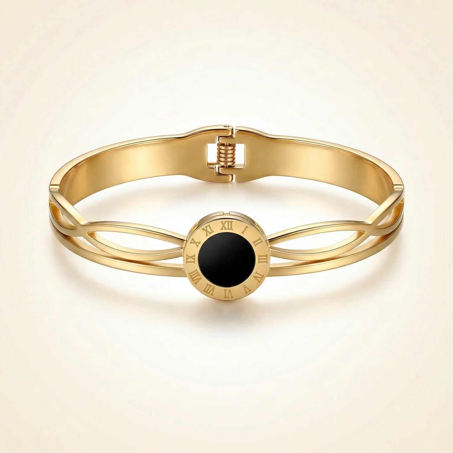 18Kt Gold Plated Elegant Black Dial Bracelet
